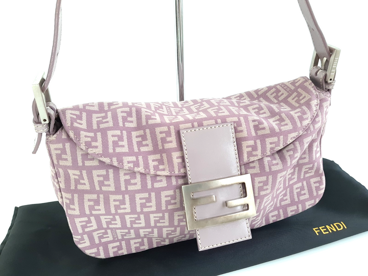 FENDI Zucca Mamma Baguette Shoulder Hand Bag Canvas Leather Pink Dust Bag5