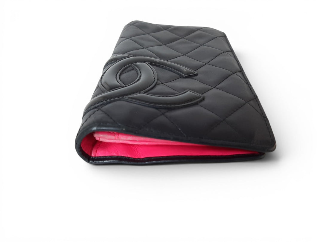CHANEL Cambon Long Wallet Lambskin White x Black Pink Guarantee Box5