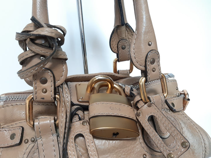 Chloe Mini Paddington Handbag Beige Light Brown Leather Gold Padlock Key12