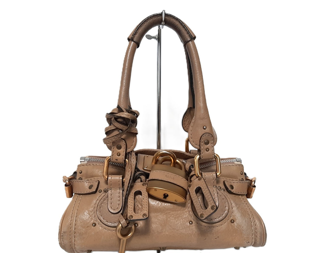 Chloe Mini Paddington Handbag Beige Light Brown Leather Gold Padlock Key0