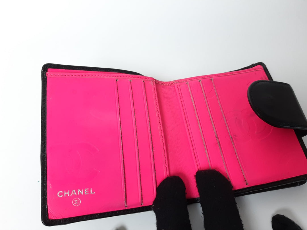 CHANEL Cambon Folding Lambskin Black x White Pink Silver Hardware9