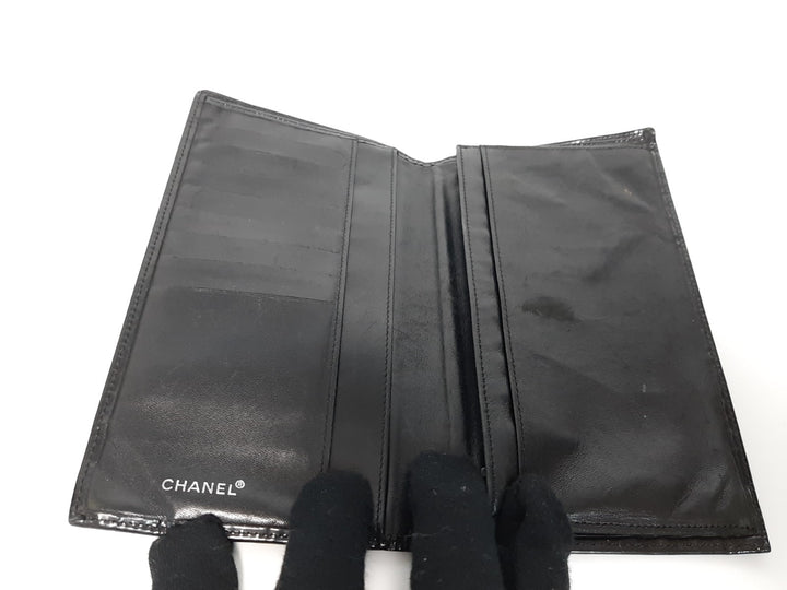 Chanel Patent Leather Long Wallet Black CC Logo Silver10