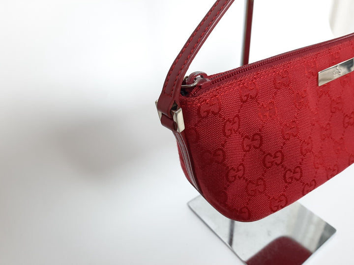 Gucci Bag Accessory Pouch Purse GG Canvas Red Silver Hardware1