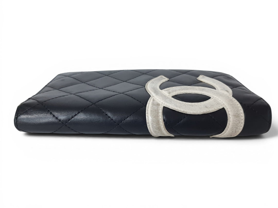 CHANEL Cambon Long Wallet Lambskin White x Black Pink Guarantee2