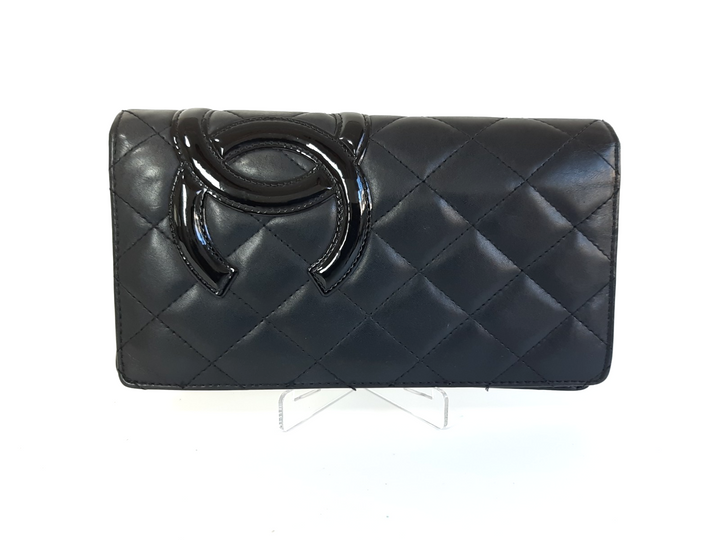 CHANEL Cambon Long Wallet Lambskin White x Black Pink0