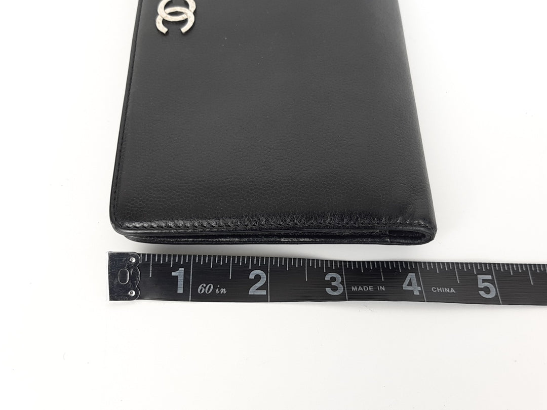 CHANEL CC Logo Black Leather Bifold Long Wallet Silver Hardware with Box14