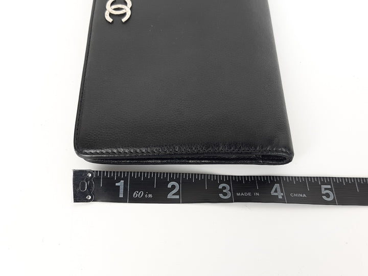 CHANEL CC Logo Black Leather Bifold Long Wallet Silver Hardware with Box14