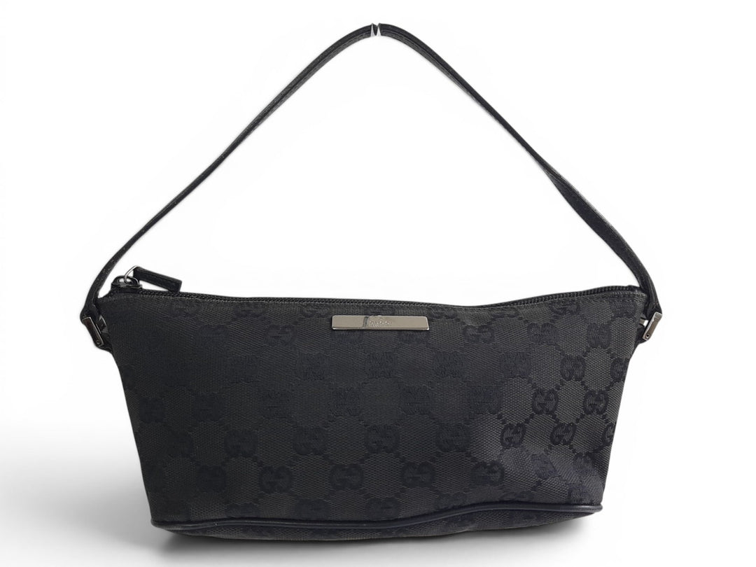 Gucci Bag Accessory Pouch Purse GG Canvas Black Silver Hardware0