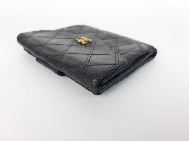 Chanel Bicolore Quilted Leather Folding Wallet Black CC Logo Silver5