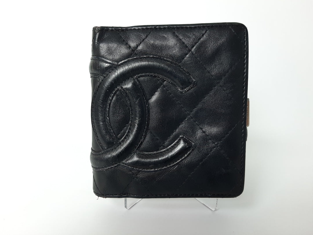 CHANEL Cambon Folding Lambskin Black x White Pink Silver Hardware0