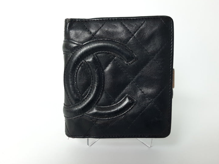 CHANEL Cambon Folding Lambskin Black x White Pink Silver Hardware0