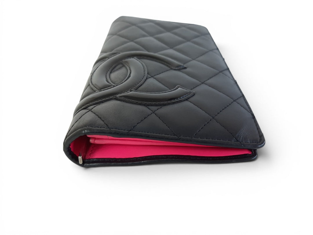 CHANEL Cambon Long Wallet Lambskin White x Black Pink3