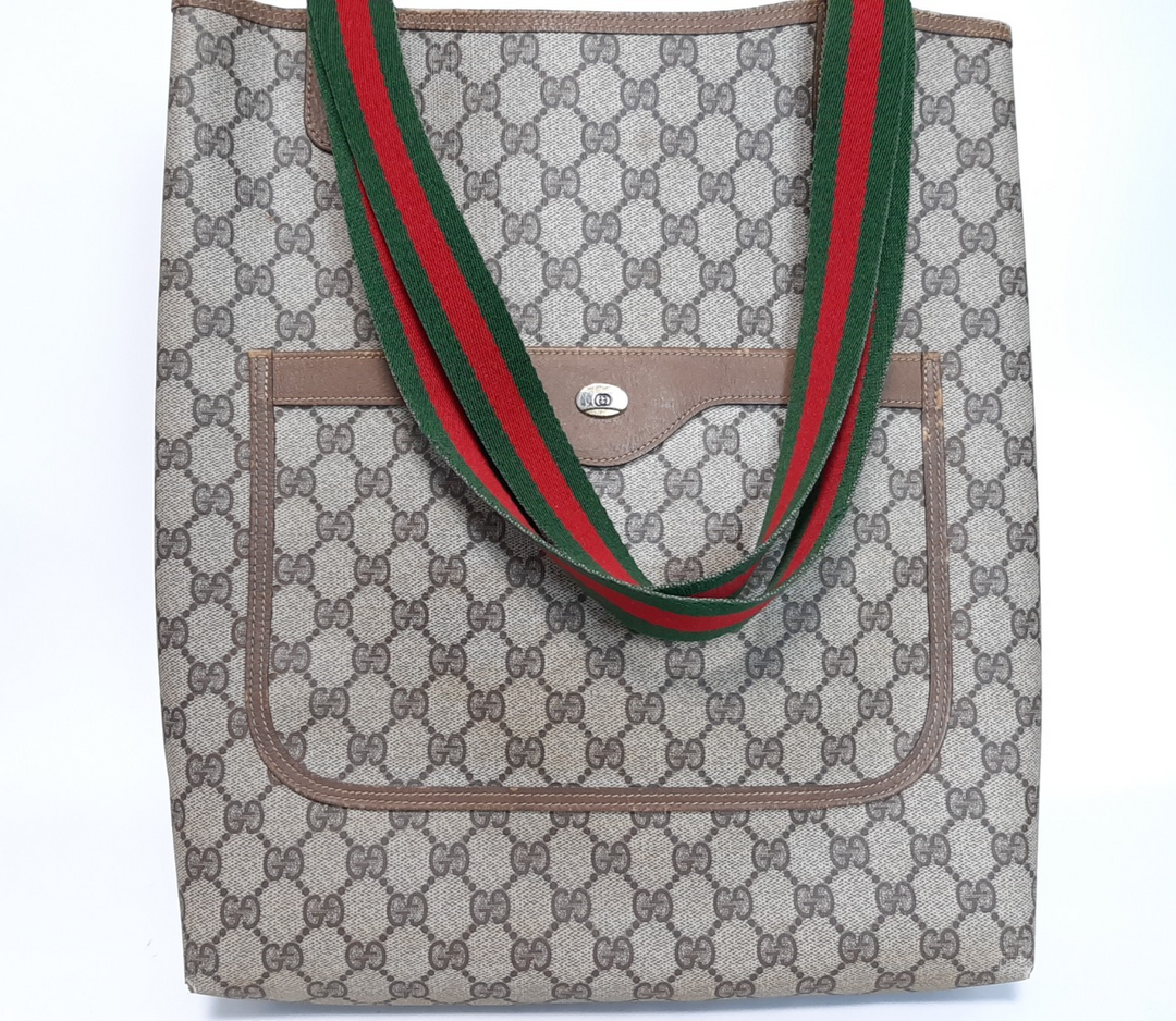 Gucci Sherry Line Tote Bag Shoulder Bag GG Pattern Brown PVC Leather0