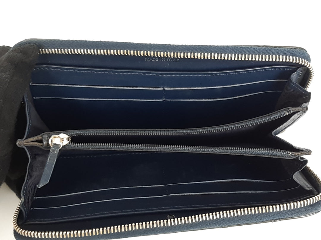 CHANEL Matelasse Quilted Navy Bkack Leather Zip Around Long Wallet CC Logo Used9