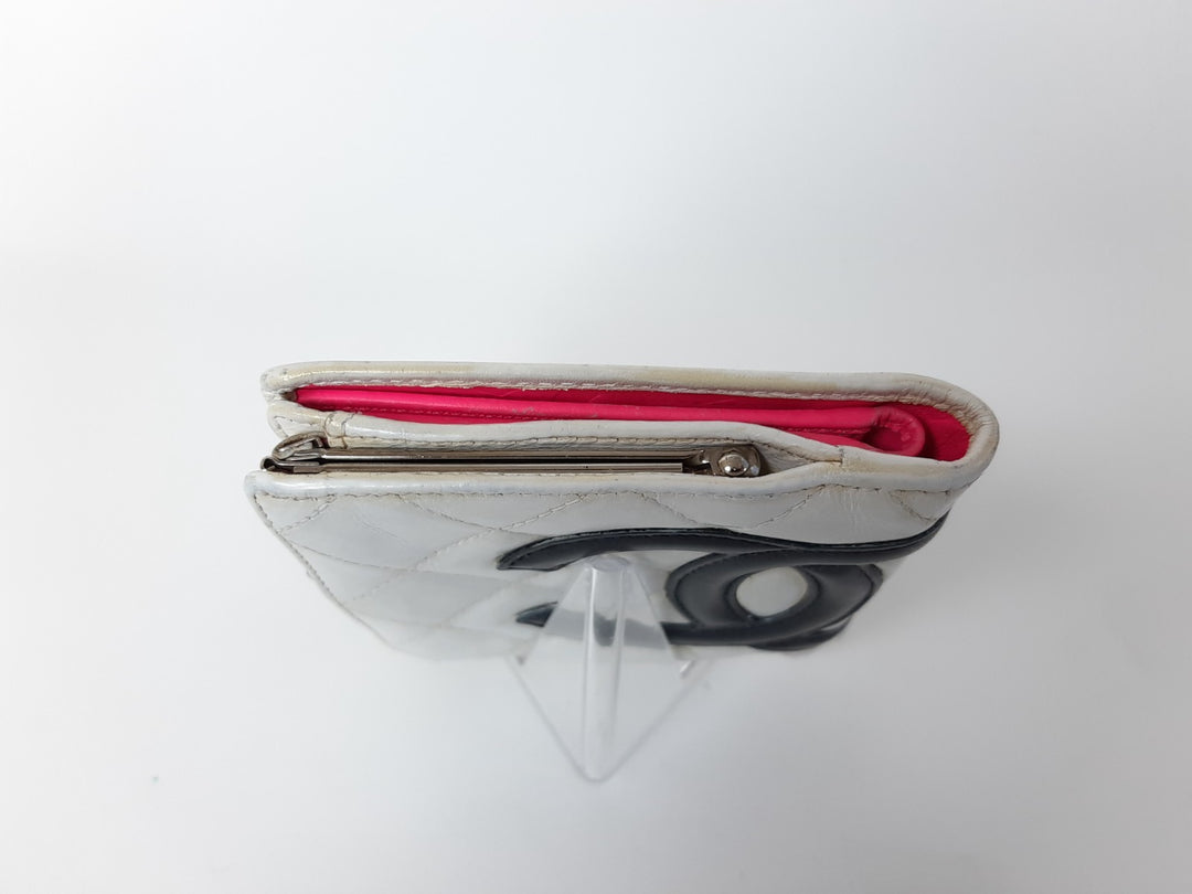 CHANEL Cambon Folding Lambskin Black x White Pink Silver Hardware4