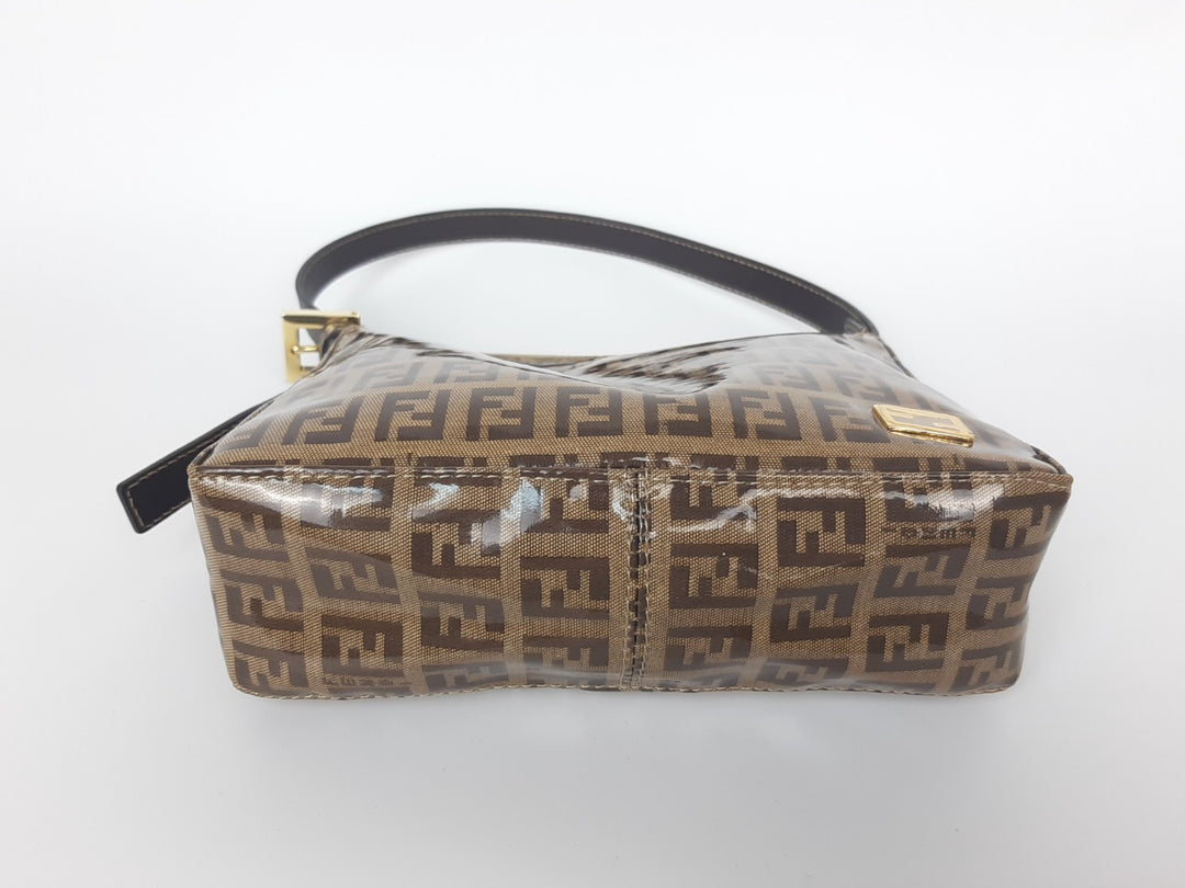 FENDI Zucchino Vinyl PVC Shoulder Bag Brown Mini Pochette FF Monogram5