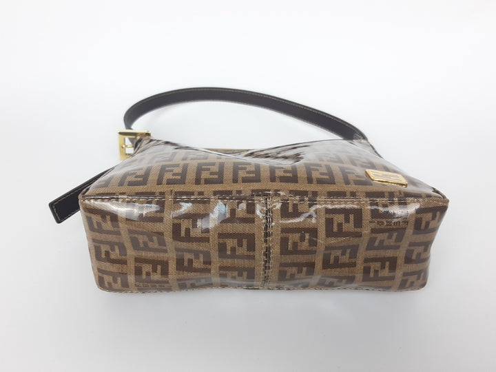 FENDI Zucchino Vinyl PVC Shoulder Bag Brown Mini Pochette FF Monogram5