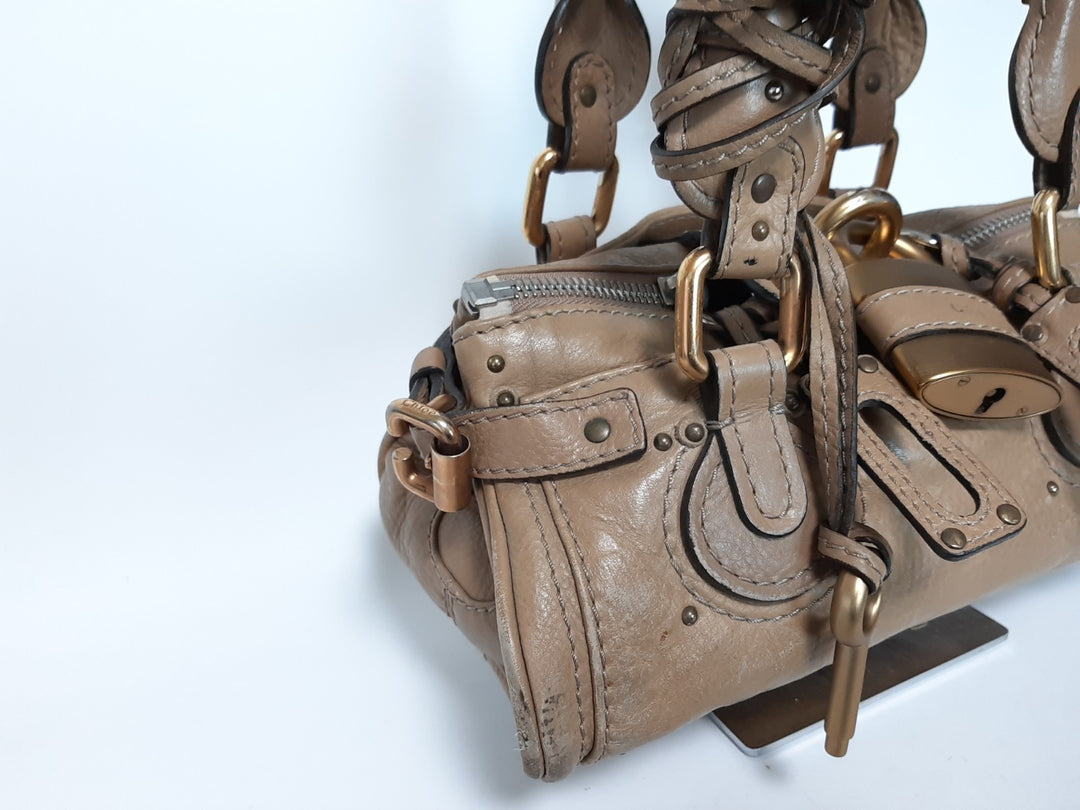 Chloe Mini Paddington Handbag Beige Light Brown Leather Gold Padlock Key2