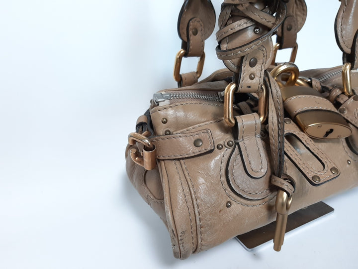 Chloe Mini Paddington Handbag Beige Light Brown Leather Gold Padlock Key2