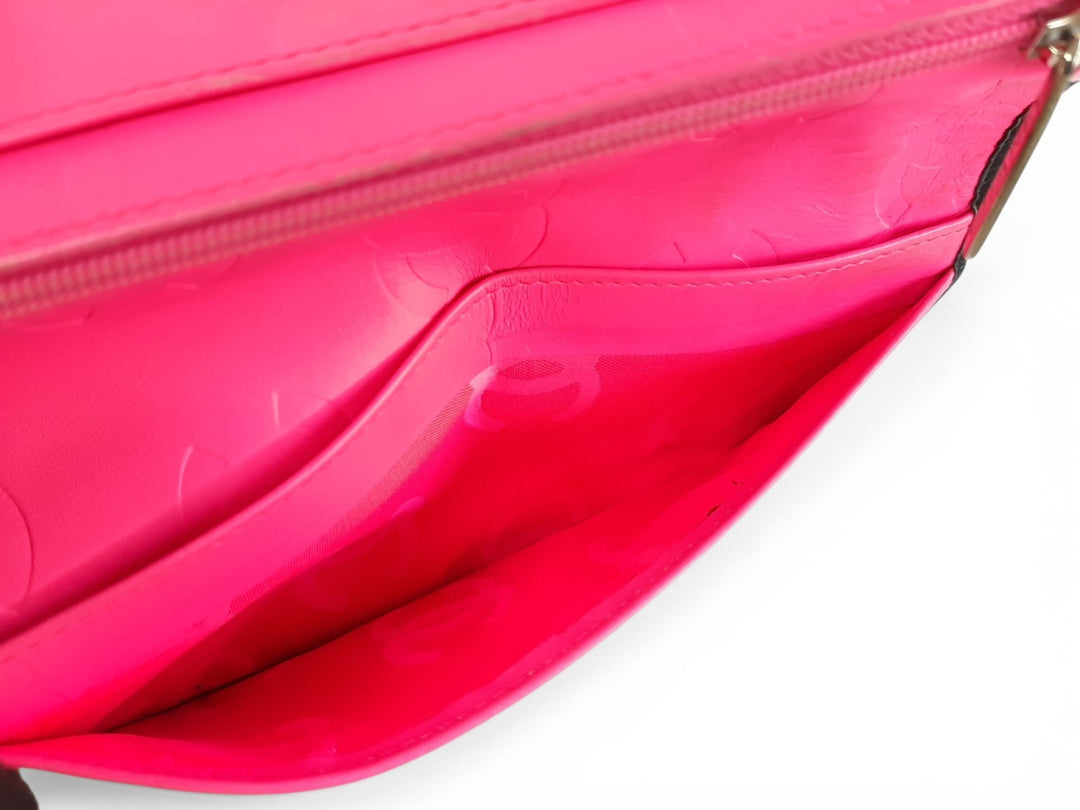 CHANEL Cambon Long Wallet Lambskin White x Black Pink8