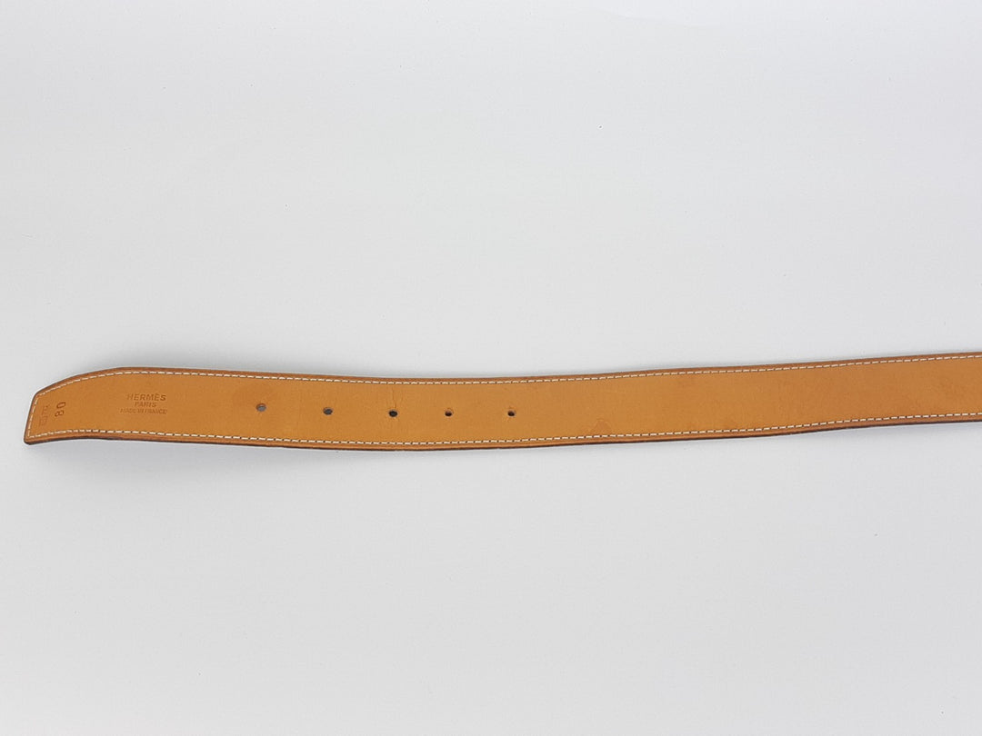 HERMES Constance H Buckle Belt Reversible Leather Camel Brown Gold Size 804