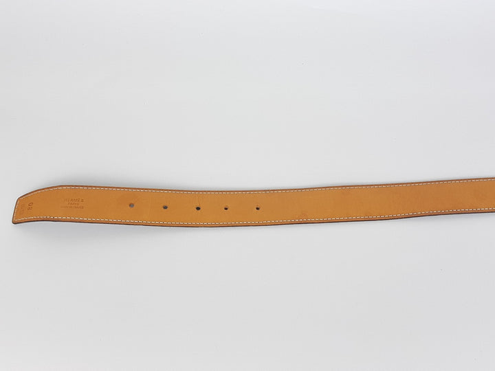 HERMES Constance H Buckle Belt Reversible Leather Camel Brown Gold Size 804