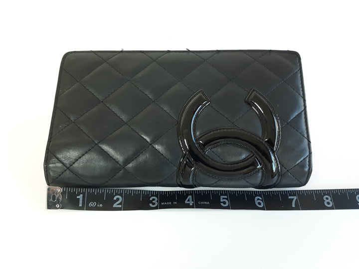 CHANEL Cambon Long Wallet Lambskin White x Black Pink14