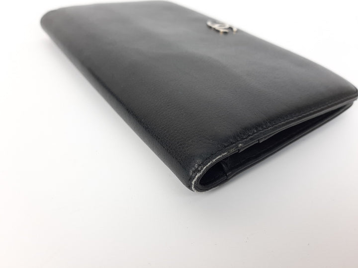 CHANEL CC Logo Black Leather Bifold Long Wallet Silver Hardware with Box2