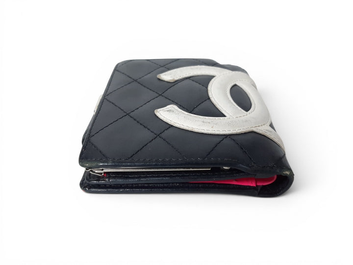CHANEL Cambon Folding Lambskin Black x White Pink Silver Hardware5