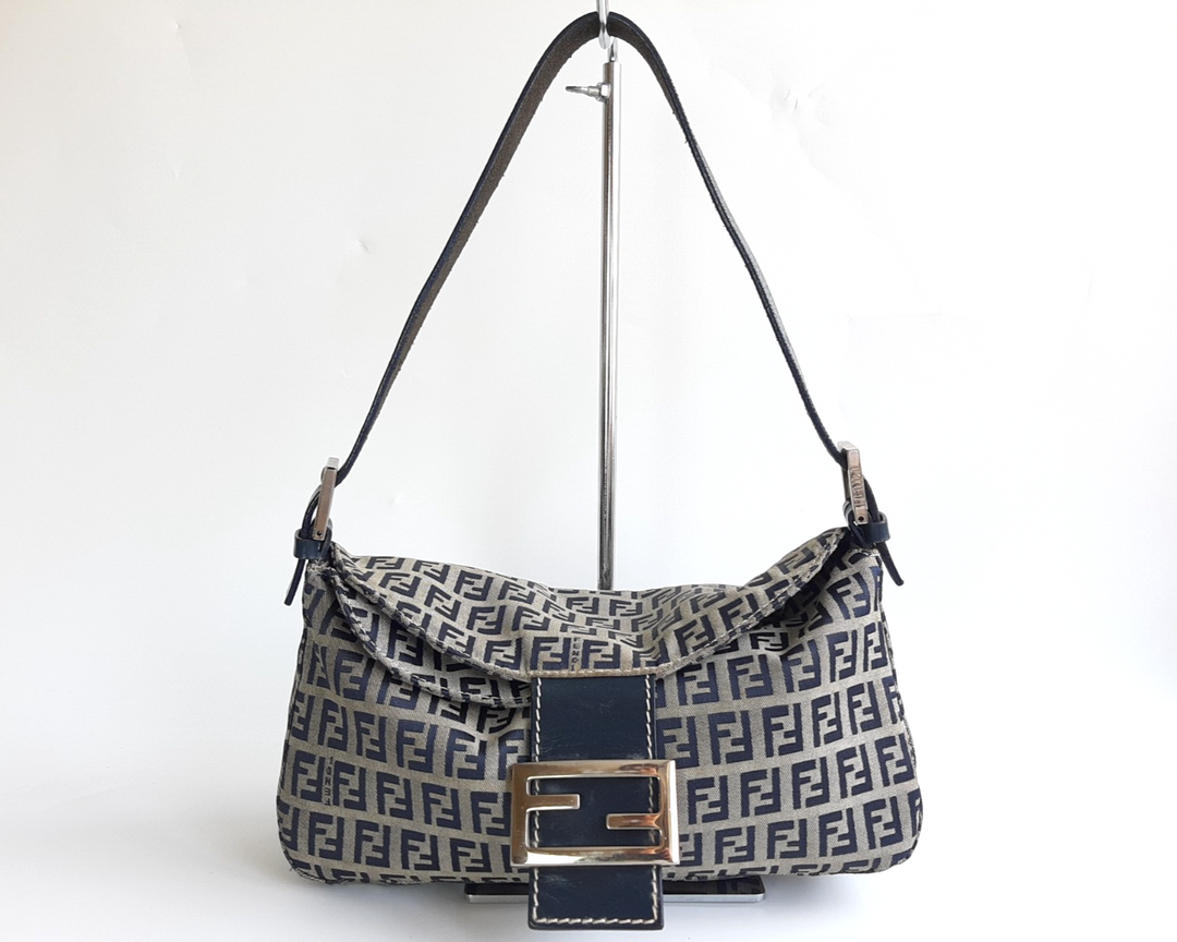 FENDI Zucca Mamma Baguette Shoulder Hand Bag Canvas Leather Gray0