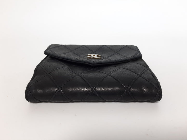 Chanel Quilted Leather Folding Wallet Black CC Logo Silver Guarantee Card6