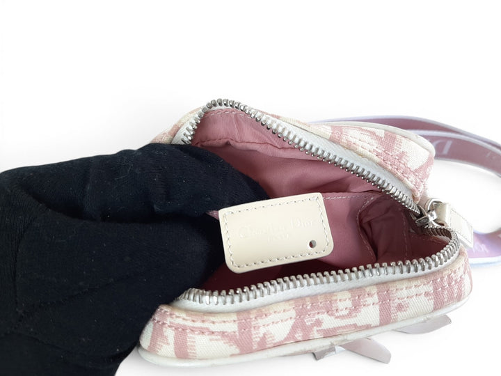 Christian Dior Trotter Canvas Shoulder Bag Pink Silver Shoulder Strap9