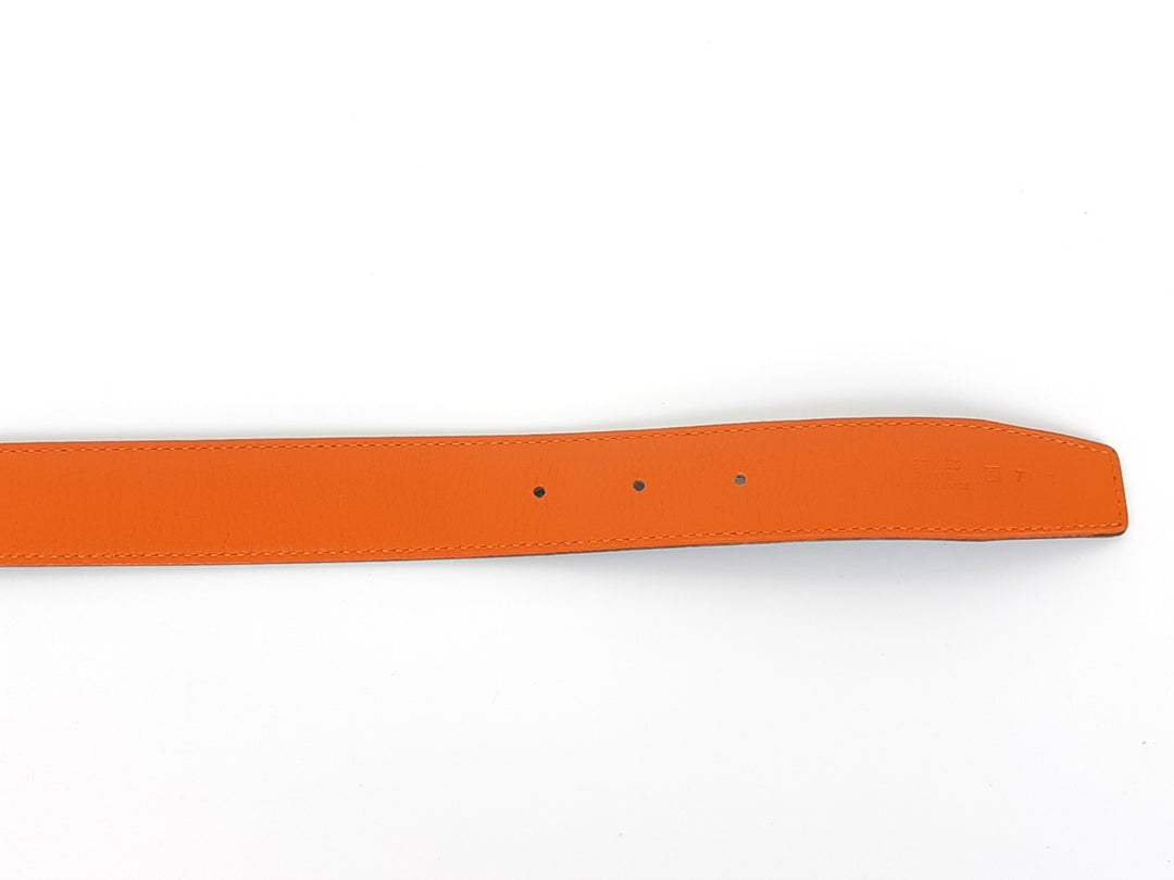 HERMES Constance H Buckle Belt Reversible Leather Orange Black Silver Size 70 R4