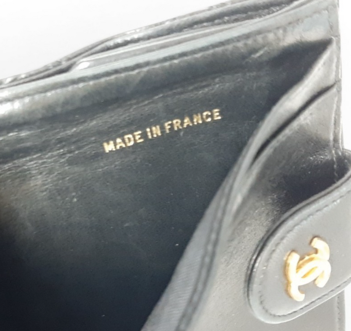 Chanel Bicolore Quilted Leather Folding Wallet Black CC Logo Silver Guarantee7