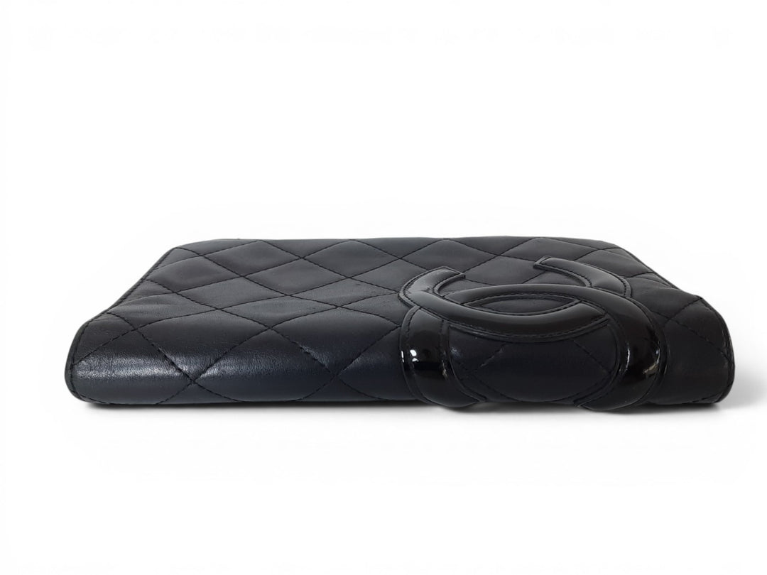 CHANEL Cambon Long Wallet Lambskin White x Black Pink Guarantee Box3