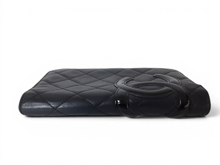CHANEL Cambon Long Wallet Lambskin White x Black Pink Guarantee Box3