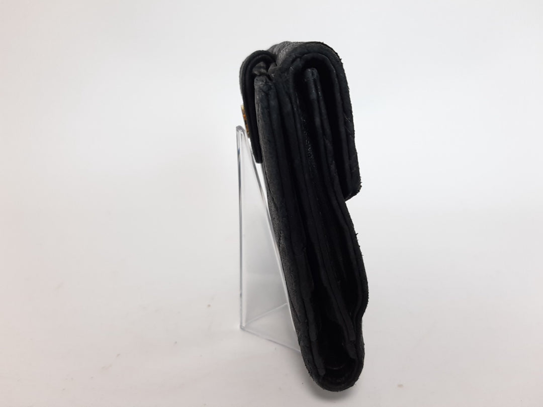 Chanel Quilted Leather Folding Wallet Black CC Logo Silver Guarantee Card4