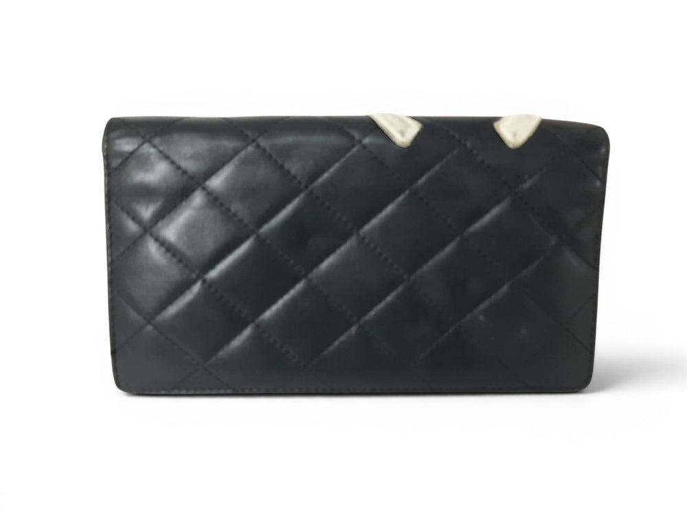 CHANEL Cambon Long Wallet Lambskin White x Black Pink Guarantee1