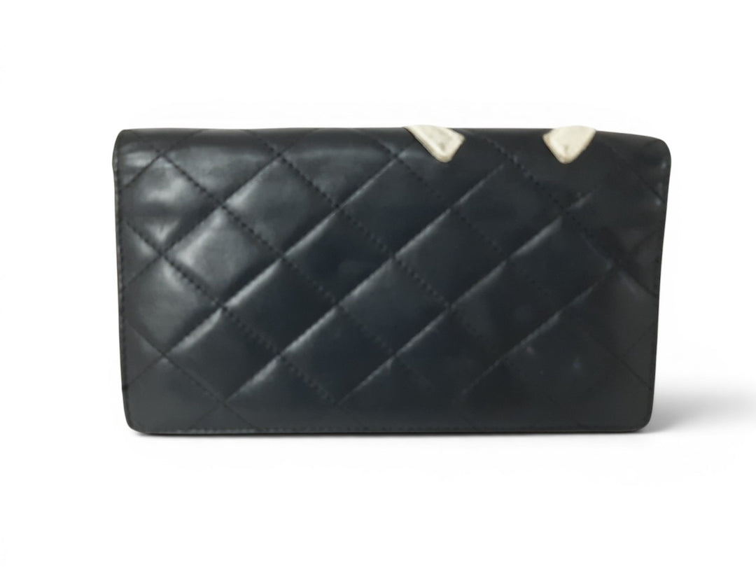 CHANEL Cambon Long Wallet Lambskin White x Black Pink Guarantee1