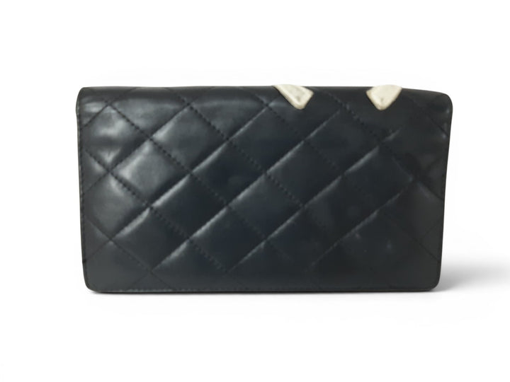 CHANEL Cambon Long Wallet Lambskin White x Black Pink Guarantee1