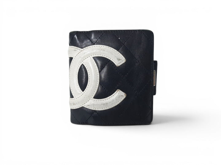 CHANEL Cambon Folding Lambskin Black x White Pink Silver Hardware0