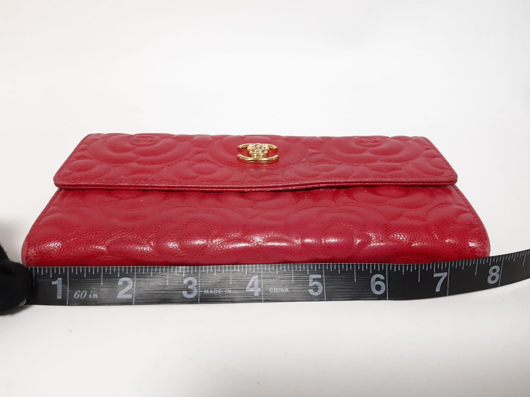 CHANEL Camellia Long Flap Wallet Pink Calfskin 2287666713