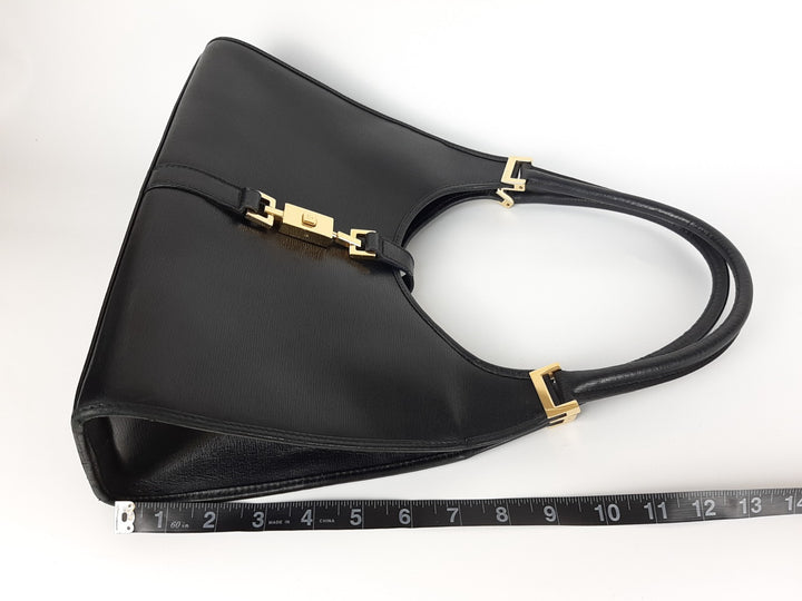Gucci Jackie GG Leather Handbag One Shoulder Tote Bag Black Gold Hardware21
