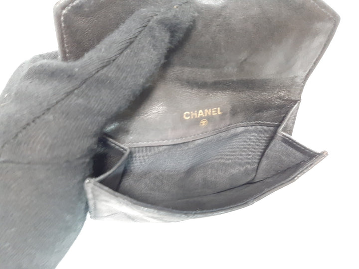 Chanel Quilted Leather Folding Wallet Black CC Logo Silver Guarantee Card13