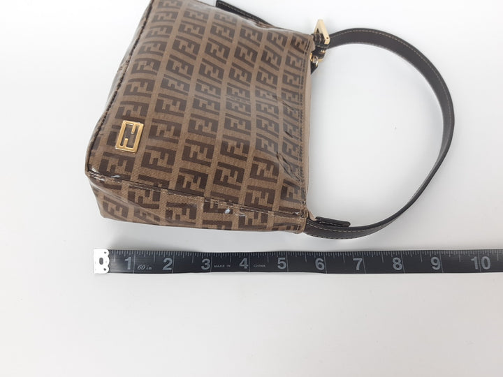 FENDI Zucchino Vinyl PVC Shoulder Bag Brown Mini Pochette FF Monogram11