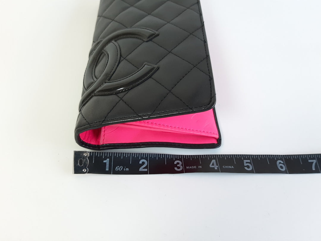 CHANEL Cambon Long Wallet Lambskin White x Black Pink13