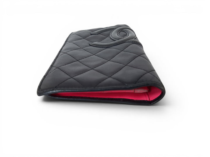 CHANEL Cambon Long Wallet Lambskin White x Black Pink Guarantee Box4
