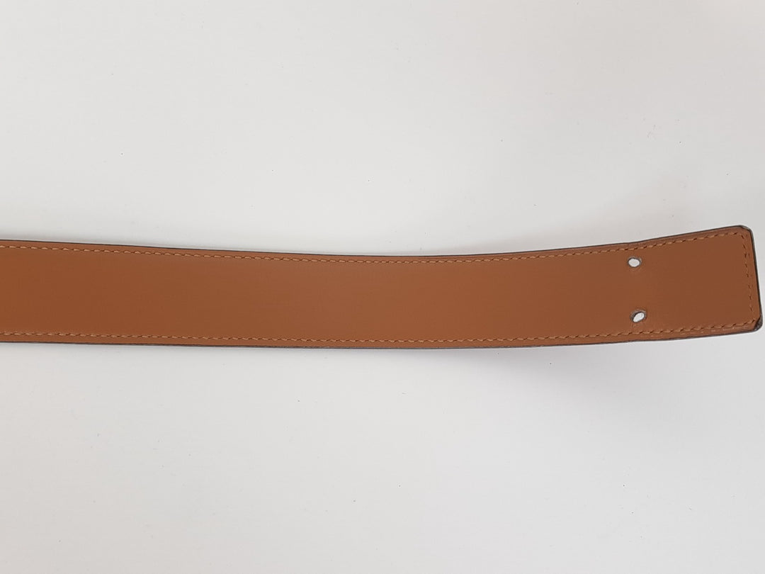 HERMES Constance H Buckle Belt Reversible Leather Red Brown Silver Size 658
