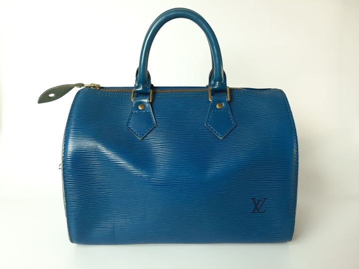 Louis Vuitton Handbag Speedy 25 Epi Leather M43015 Blue Boston VI1904 Padlock4