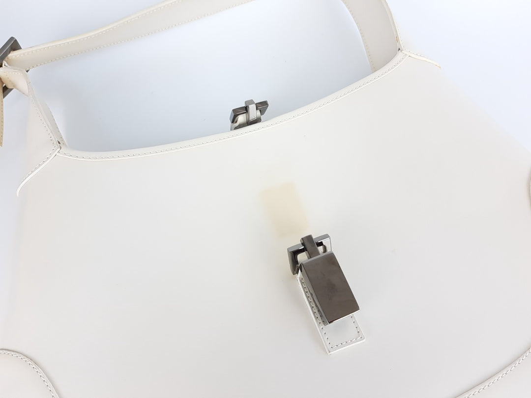 Gucci Jackie GG Canvas Handbag One Shoulder Tote Bag White Silver Hardware3